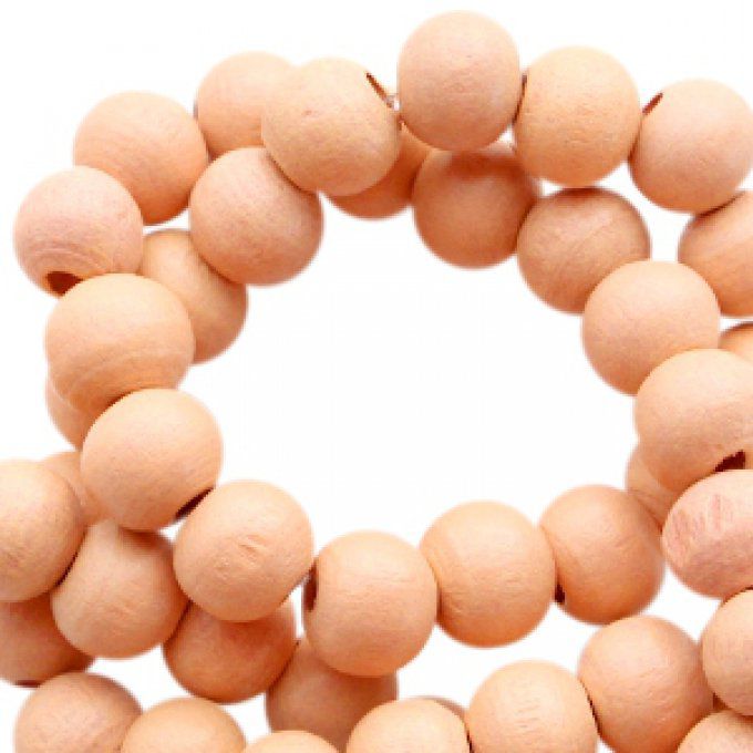 50 perles rondes en bois Ø 8mm couleur pastel orange