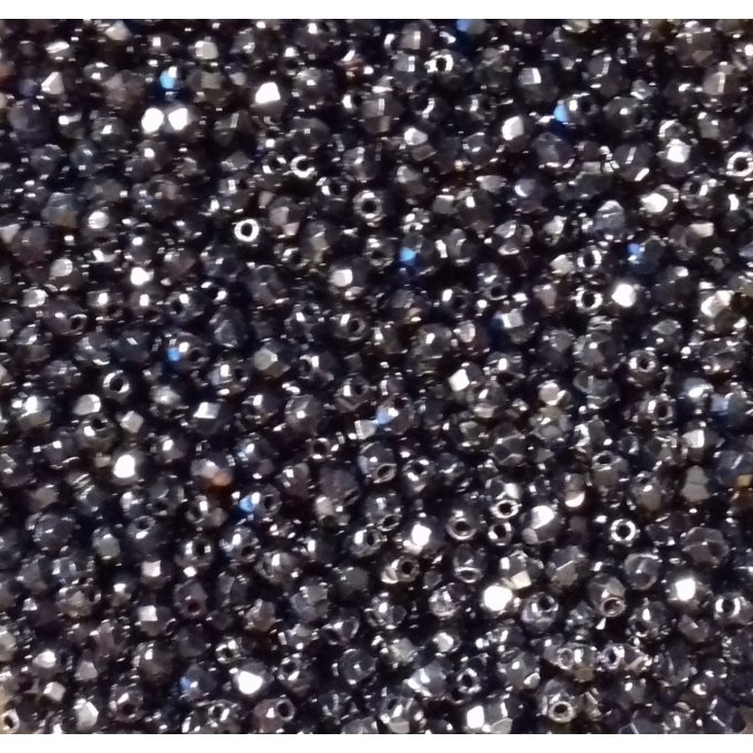 Preciosa 50 perles facettées  rondes 3x3mm Hematite