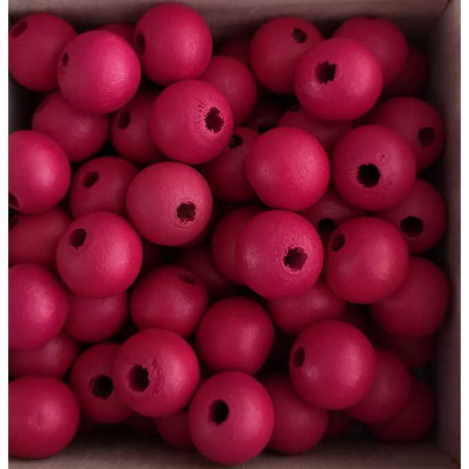 10 Perles rondes en bois Ø 12mm fuchsia