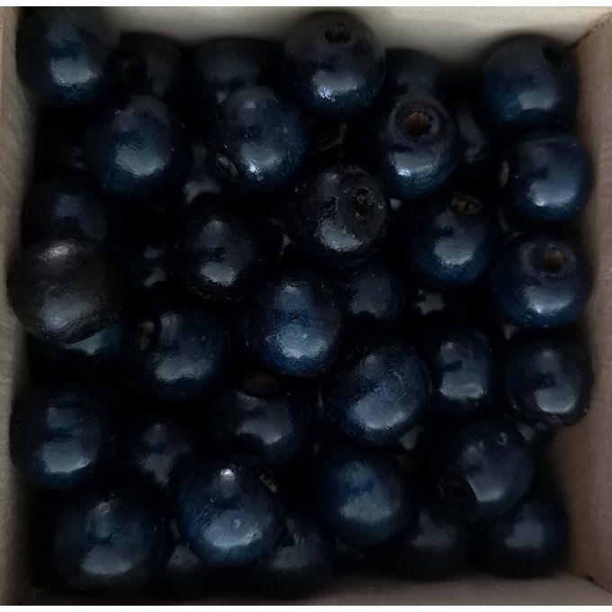 10 Perles rondes en bois Ø 12mm bleu pétrole