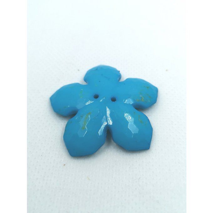 Bouton en acrylique en forme de fleur diamètre 40mm couleur turquoise