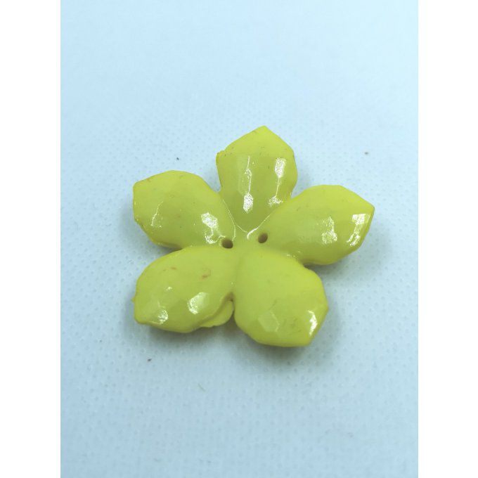 Bouton en acrylique en forme de fleur diamètre 40mm couleur jaune