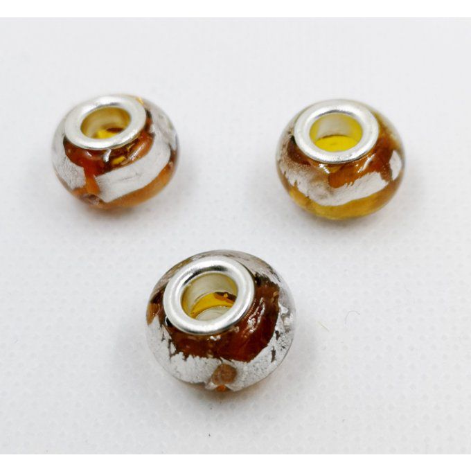 Lot de 4 perles en verre Feuille d’Argent Palets 15mm Marron 