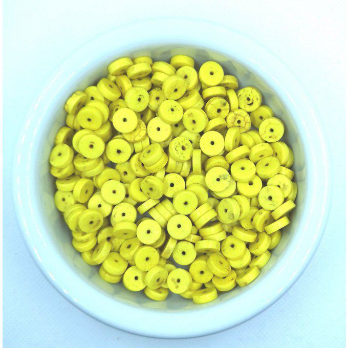 Perles Heishi en turquoise synthétique colorée 8x4mm jaune (x20) 