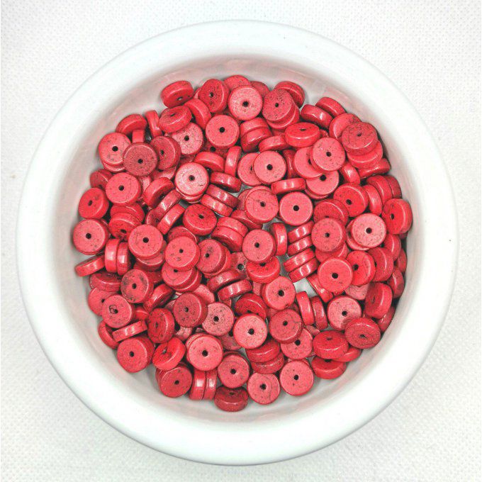 Perles Heishi en turquoise synthétique colorée 8x4mm rouge  (x20) 