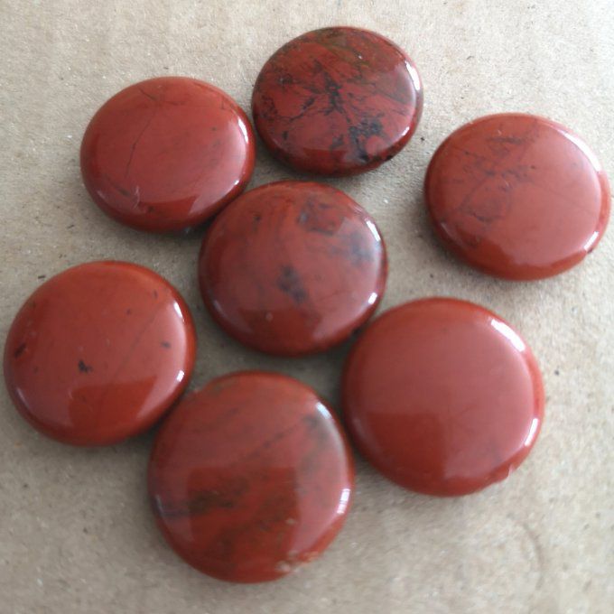 Perle en forme de rond plat , en jaspe rouge naturel 20x9mm 