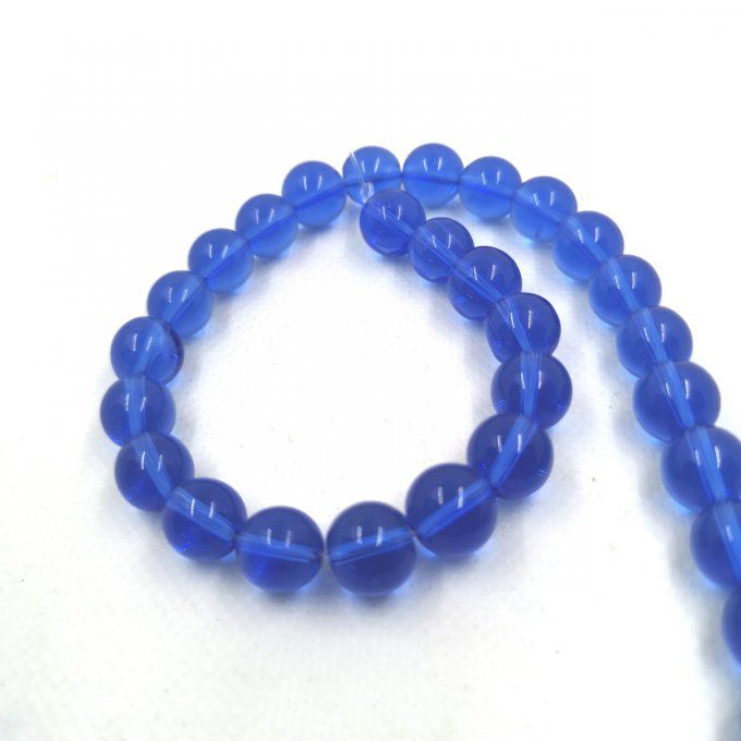 Perles de verre rondes  transparentes  diamètre 10mm couleur bleue (x10)