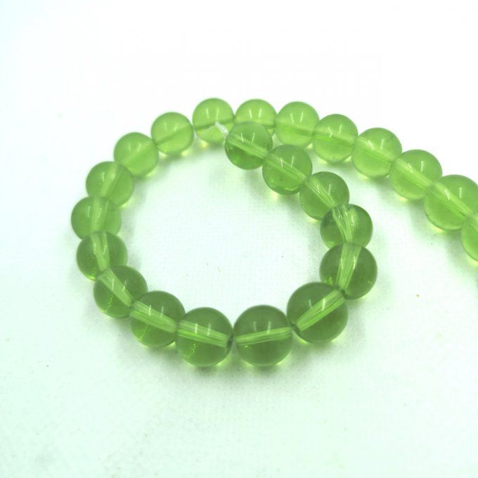 Perles de verre rondes  transparentes  diamètre 10mm couleur verte (x10)