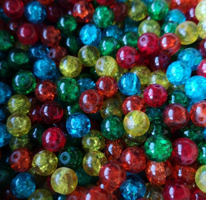 Perles de verre rondes  transparentes  diamètre 8mm mélanges de couleurs   (x20)