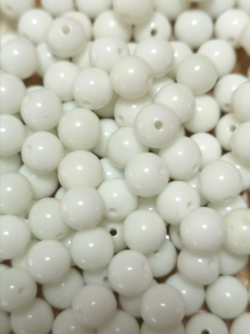 Perles porcelaine imitation jade blanche  Ø 8 mm 