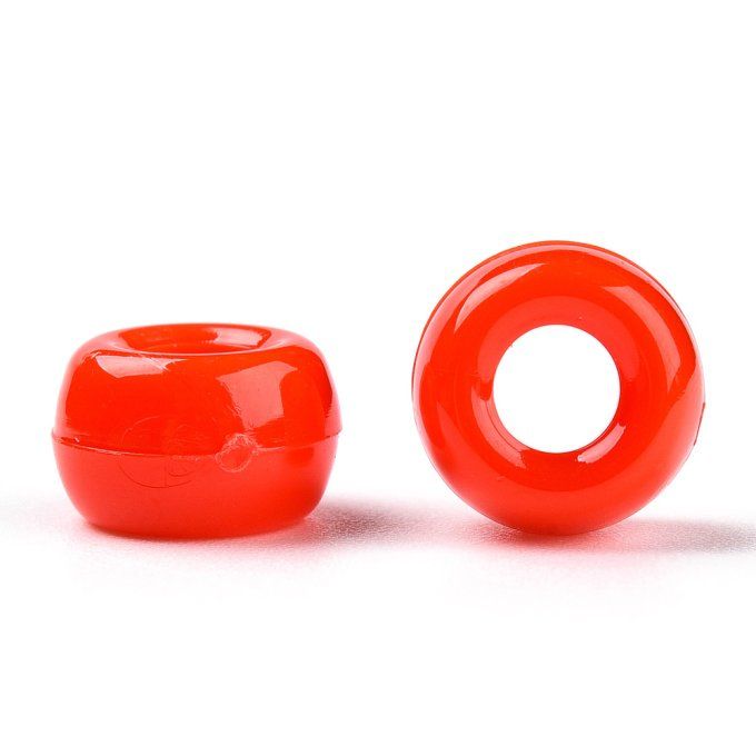 Perles en plastique opaque en forme de tonneau 9x6mm couleur rouge  (x50g)  