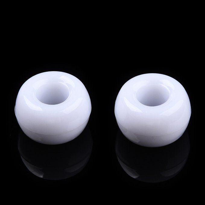 Perles en plastique opaque en forme de tonneau 9x6mm couleur blanc  (x50g) 