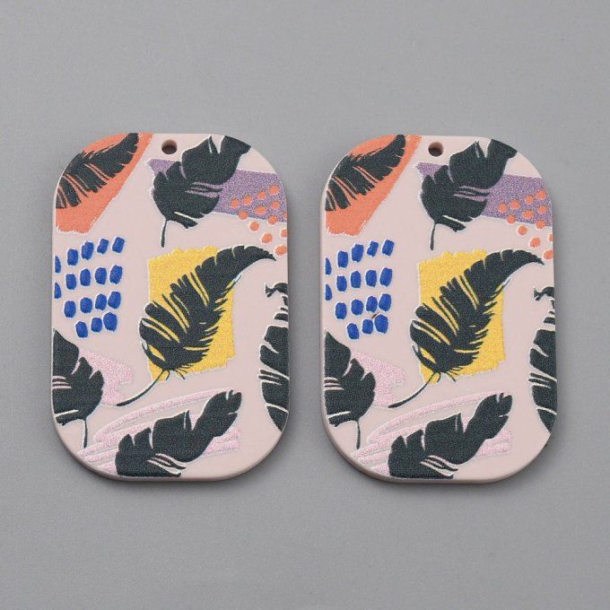 Pendentif en acrylique ,rectangle ,  39.5x26x2mm, or