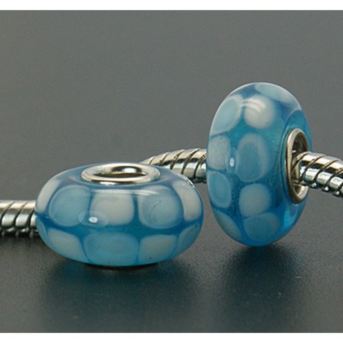 Perle Européenne en lampwork Ø14mm bleu ciel