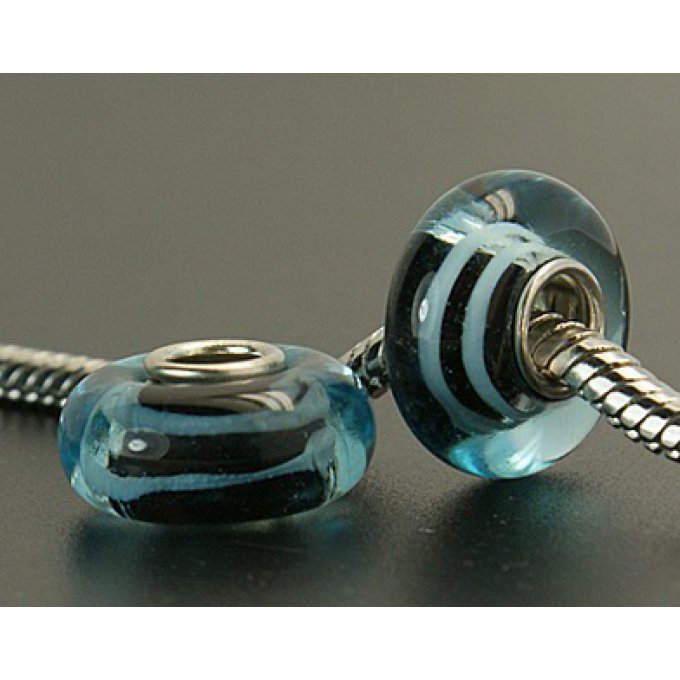 Perle Européenne en lampwork Ø14mm bleu ciel