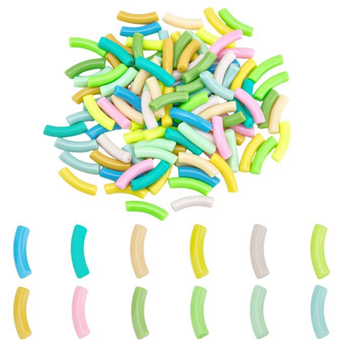 Kit de perles en acrylique  ,en forme de tubes courbés ,mélanges de couleurs  .