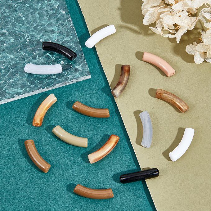 Kit de perles en acrylique  ,en forme de tubes courbés ,mélanges de couleurs  et de styles