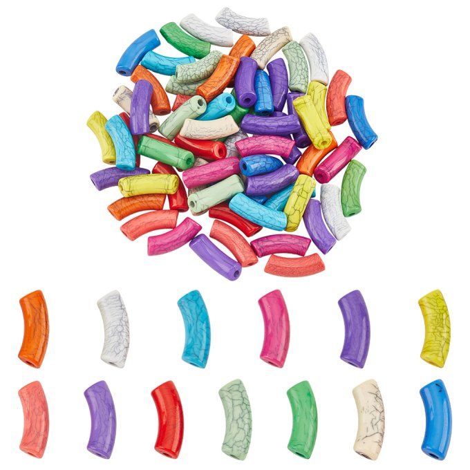 Mélange de perles en acrylique  ,en forme de tubes courbés ,mélanges de couleurs  