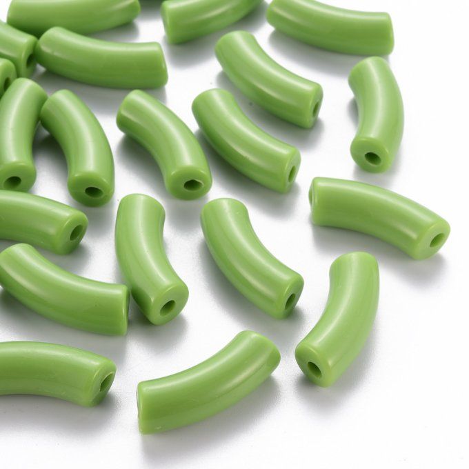 Perle acrylique  opaque en forme de tube incurvé  36x13.5x11.5mm  couleur vert olive