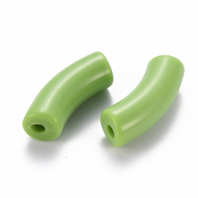 Perle acrylique  opaque en forme de tube incurvé  36x13.5x11.5mm  couleur vert olive