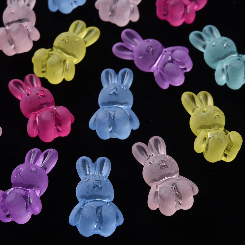 Perles acrylique  transparentes mates en forme de lapin   24.x14x11mm mélange de couleurs (x20)  