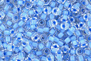 Perles de rocaille Matubo  6/0  4.1x2.9mm  crystal blue neon lined (x10g)