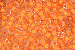 Perles de rocaille Matubo  6/0  4.1x2.9mm  crystal orange neon lined (x10g)