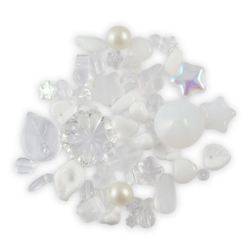 Assortiment de perles en verre moulé de Bohème mélange blanc (50g)