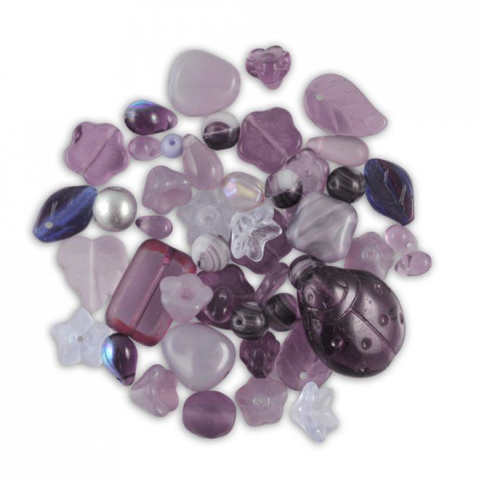 Assortiment de perles en verre moulé de Bohème mélange guimauve (50g) 