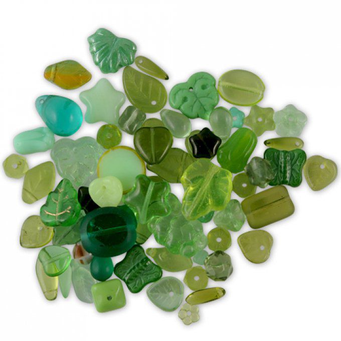 Assortiment de perles en verre moulé de Bohème mélange kiwi (50g) 