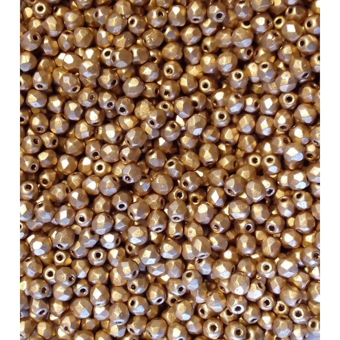 Preciosa 50 perles facettées  rondes 3x3mm Metallic gold