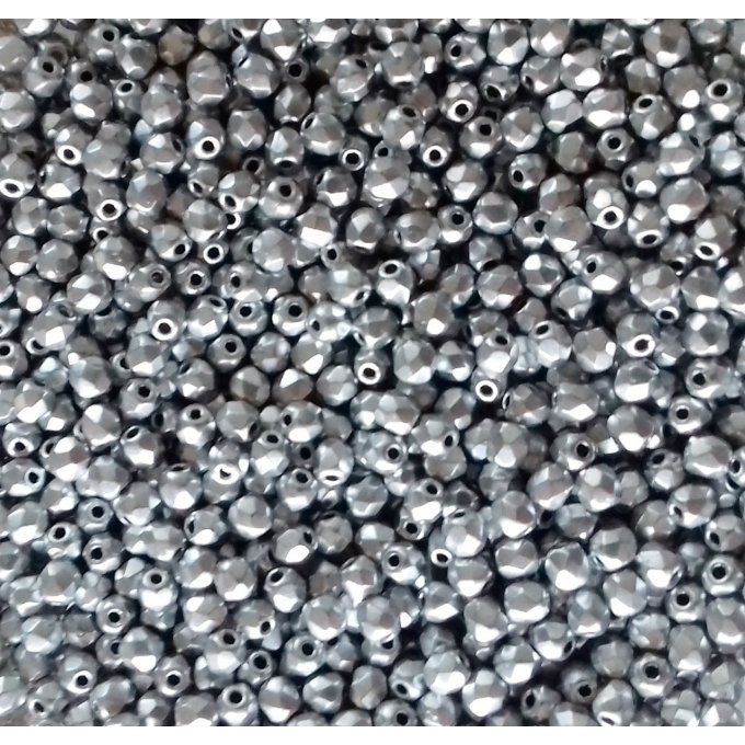 Preciosa 50 perles facettées  rondes 3x3mm Metallic silver