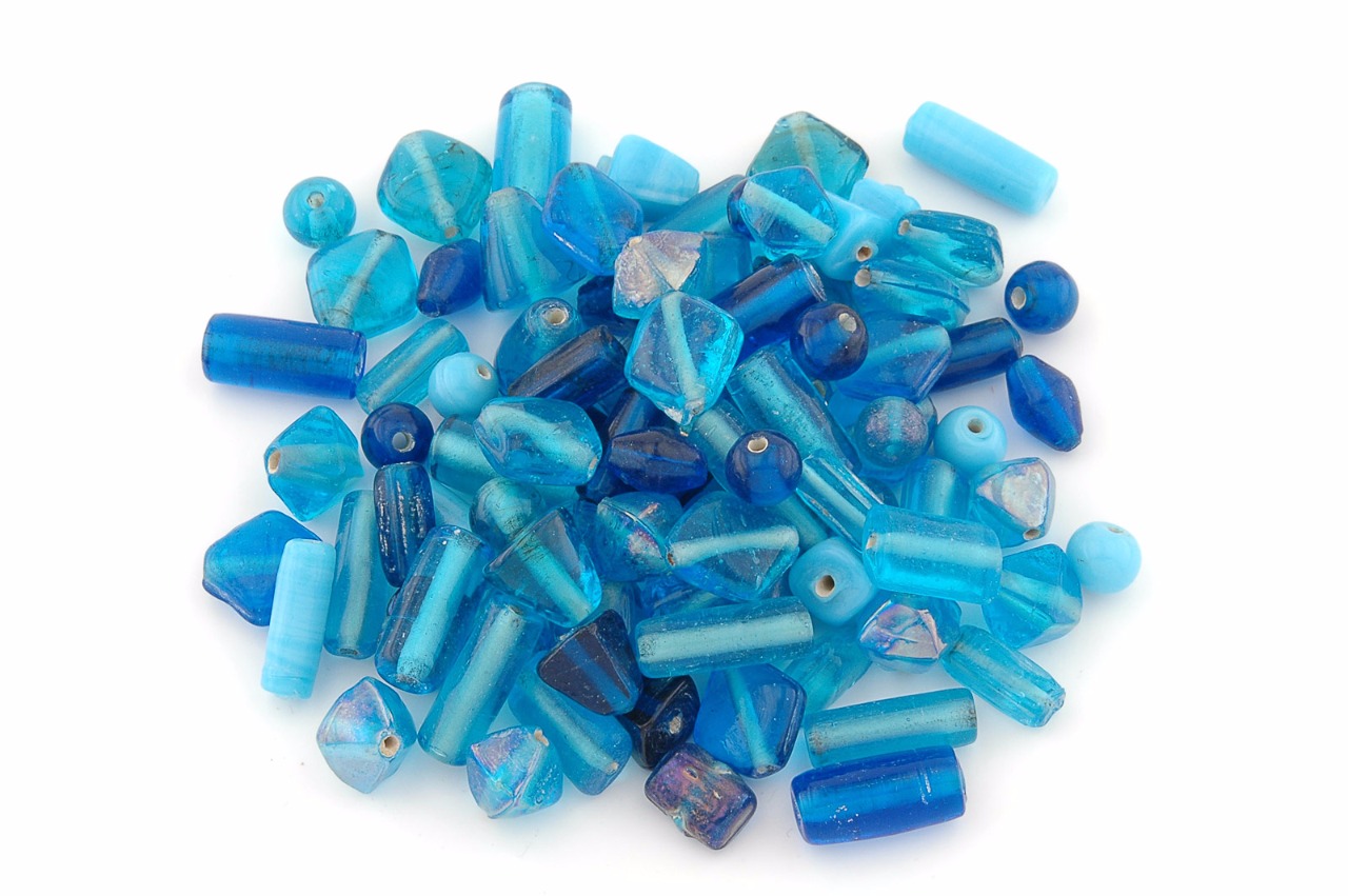 Mélange de moyennes perles de verre  brillant turquoise (50g)