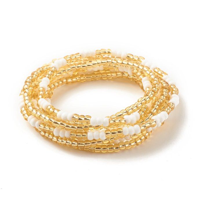 Perles de rocaille sur fil / chaîne de corps  longueur 80cm (x1 ensemble)  blanc et or