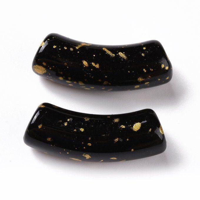 Perle acrylique en forme de tube incurvé opaque ,effet pailleté or ,34.5x13.5x11.5mm couleur noir