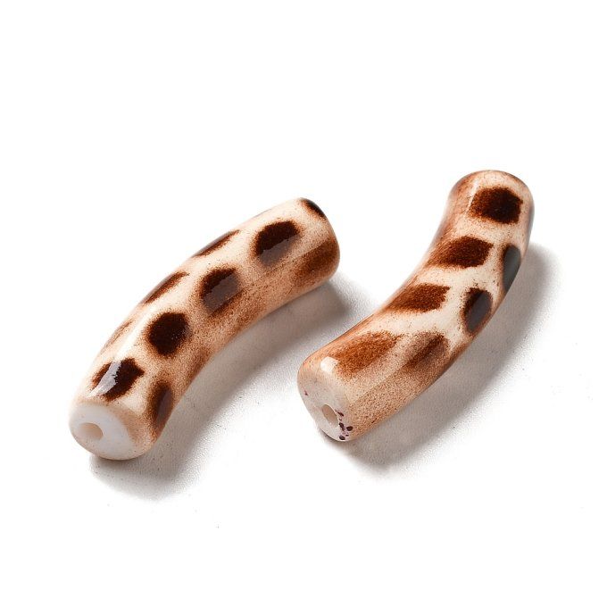 Perle acrylique  opaque en forme de tube incurvé  31x8x9.5mm  couleur pérou tacheté léopard