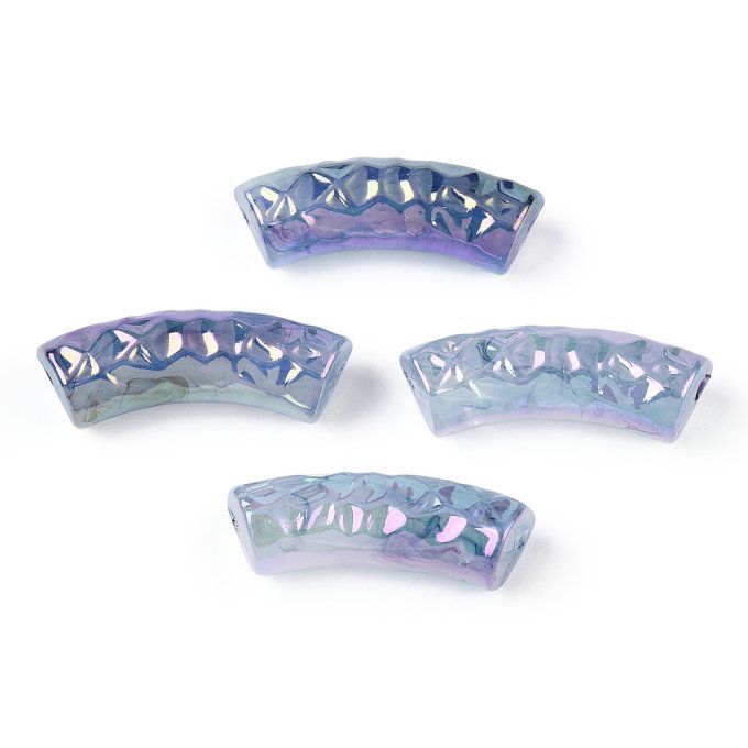 Perles en acrylique en forme de tube incurvé 32x12x9.5mm  facettes,bleu acier AB (x20) 