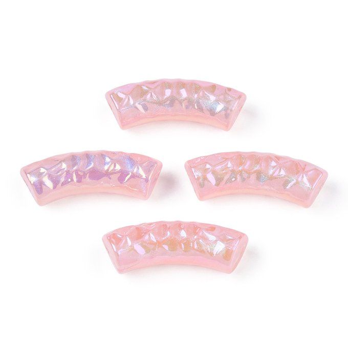 Perles en acrylique en forme de tube incurvé 32x12x9.5mm  facettes,rose AB (x20) 