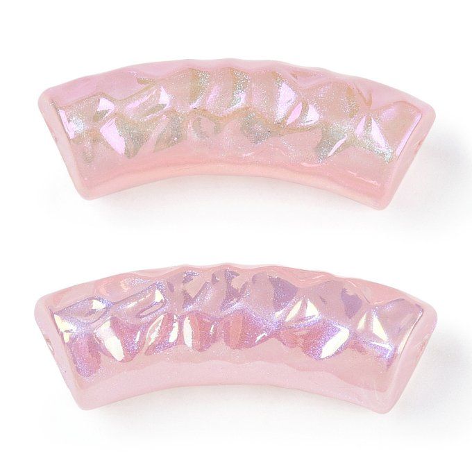 Perles en acrylique en forme de tube incurvé 32x12x9.5mm  facettes,rose AB (x20) 