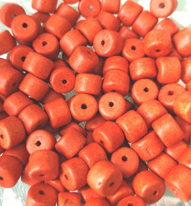 Perles en forme de tube en céramique   8x6mm  couleur Orange (x10) 