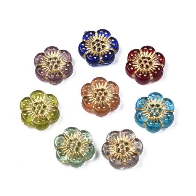 Perles acrylique en forme de fleur 13x12x4mm ,mélange de couleurs   (x50)