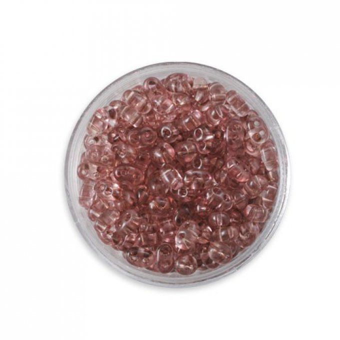 Preciosa rocaille Twin 2,5x5mm transparente  vieux rose (x20g) 