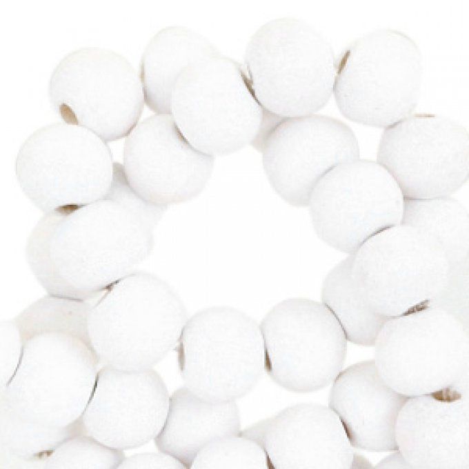 100 perles rondes en bois Ø 6mm couleur blanche