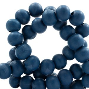 100 perles rondes en bois Ø 6mm couleur bleu denim