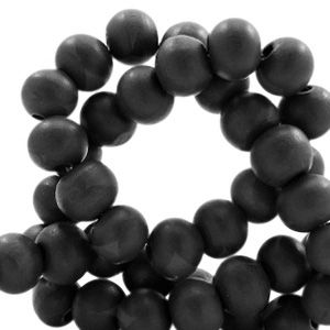 100 perles rondes en bois Ø 6mm couleur noire