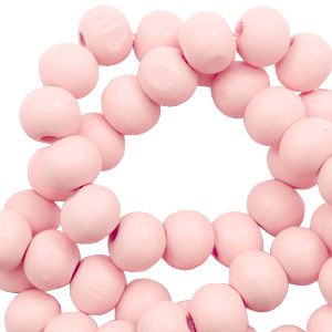 100 perles rondes en bois Ø 6mm couleur rose coquillage