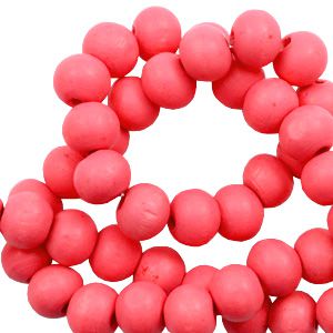 100 perles rondes en bois Ø 6mm couleur rose corail calypso