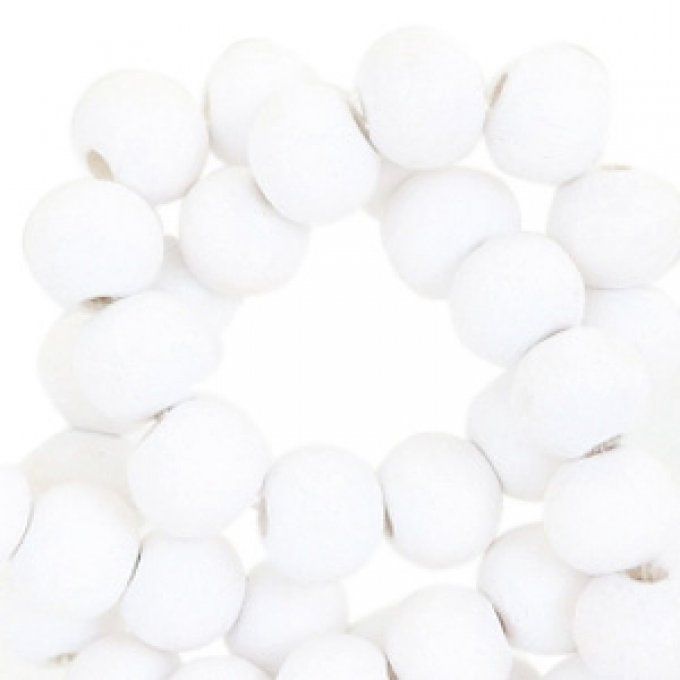 100 perles rondes en bois Ø 6mm couleur blanc laiteux