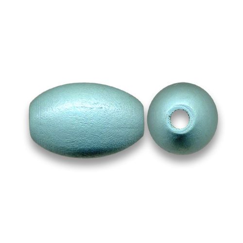 Perle ovale en bois 16x10mm couleur lagon