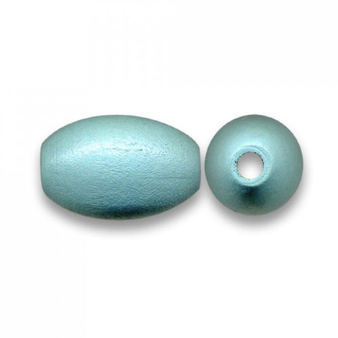 Perle ovale en bois 25x16mm couleur lagon